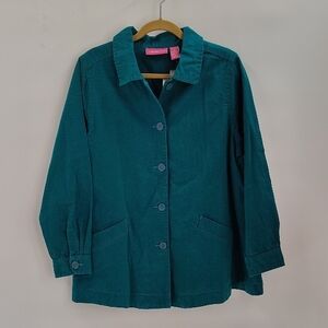 Woman Within Green Button Up Jacket Peacoat Style Pleated Back Size Medium